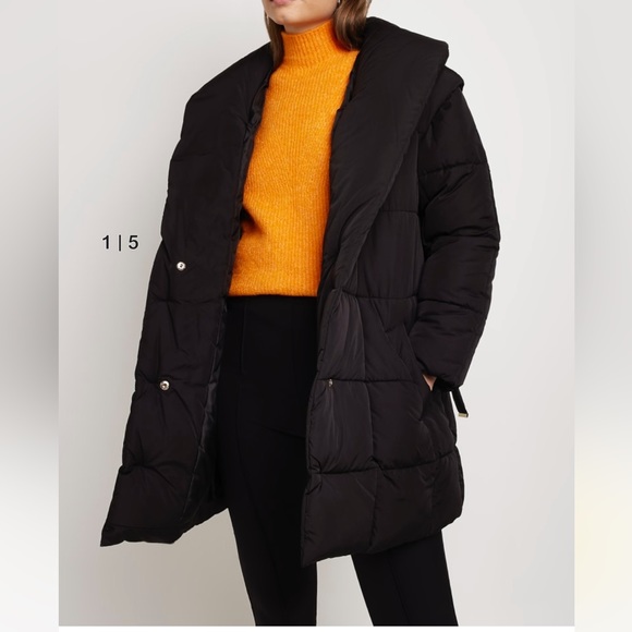 Black belted padded coat - Picture 5 of 7